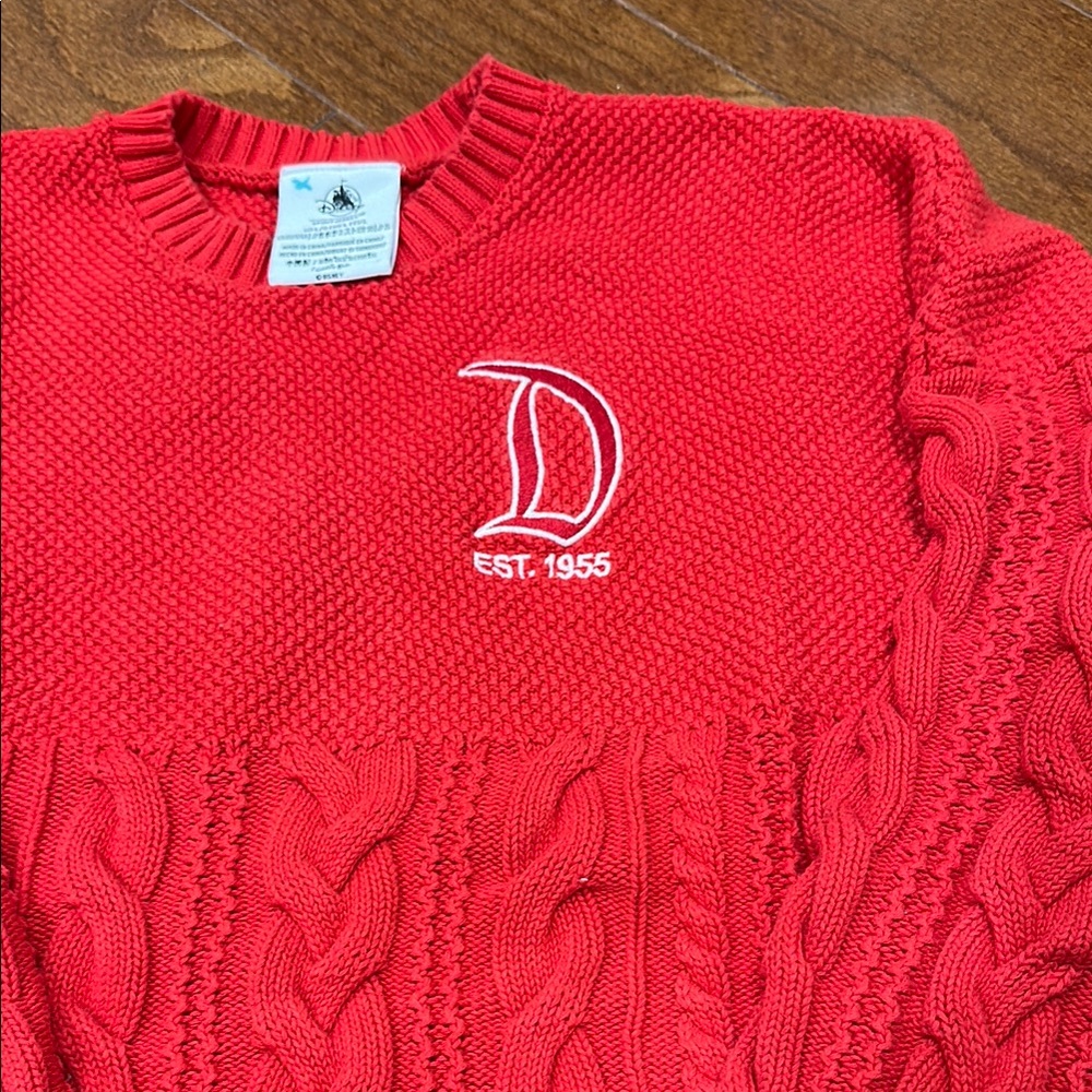 Disney 2023 Holiday Red Cable Knit Sweater Spirit Jersey with Disneyland Logo - Picture 3 of 8